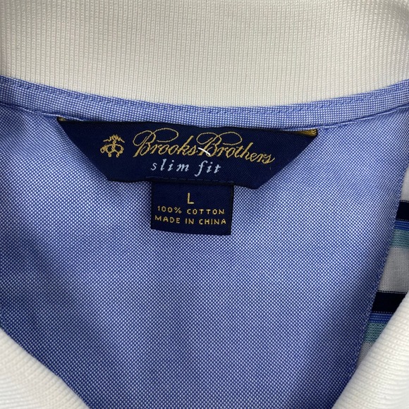 Brooks Brothers Large Slim Fit Blue Striped Short‎ Sleeve  Polo Shirt - Picture 2 of 5